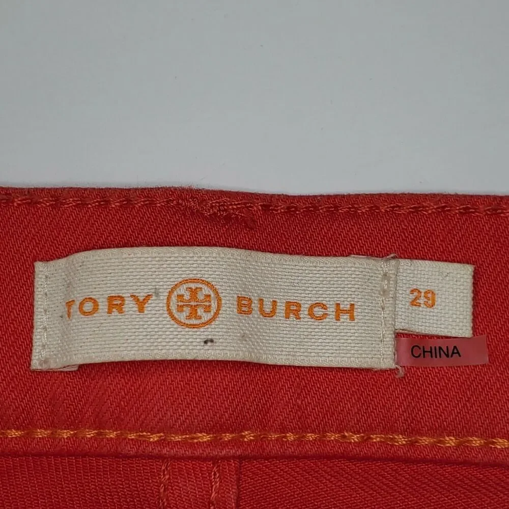 Tory Burch Emmy Ankle Skinny Jeans 29 Jasper Red Snap Button Cuffs